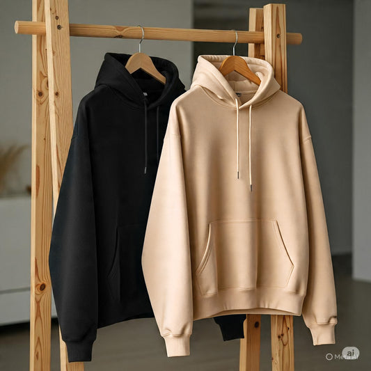Pack of 2 Premium Hoodies – Ultimate Comfort & Style Combo (Black & Beige)